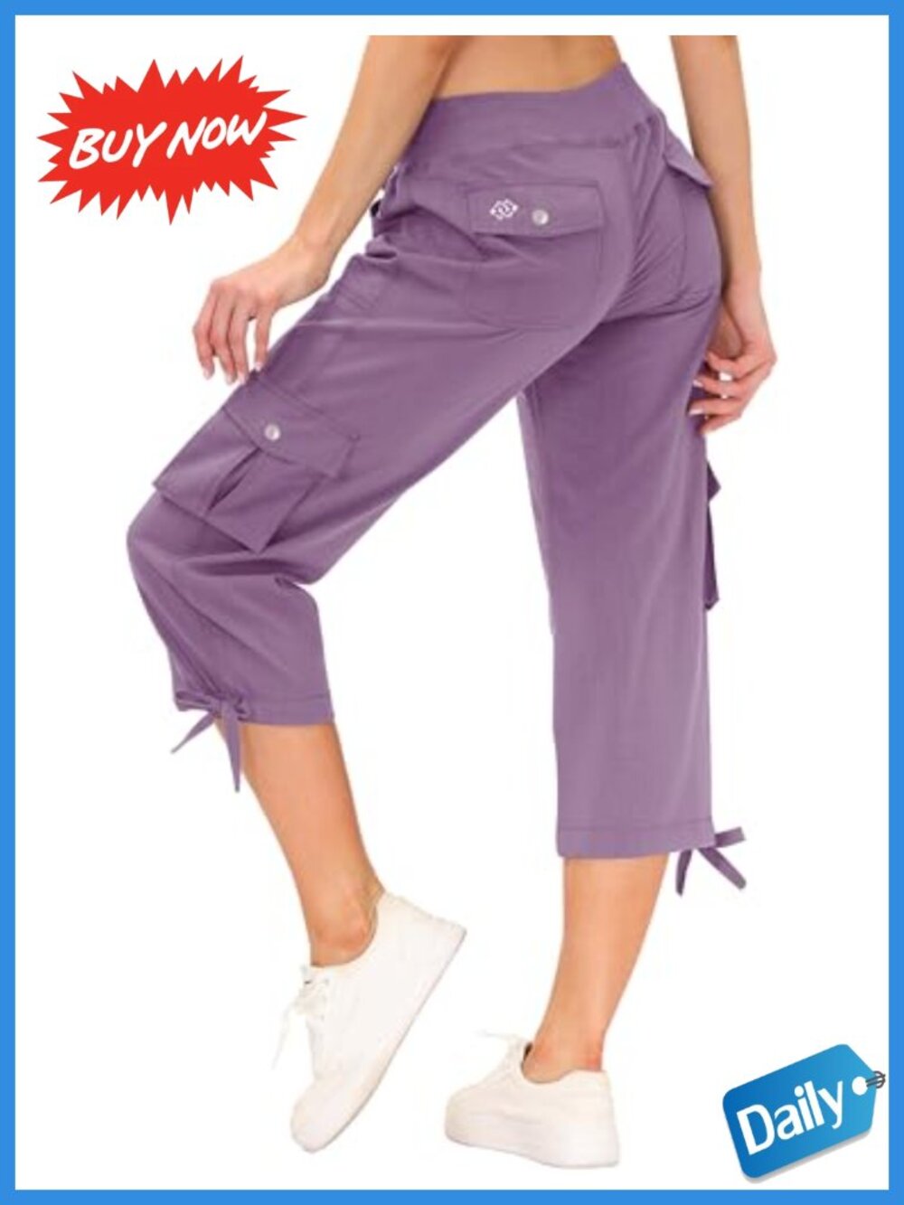 MoFiz Women's Cargo Capris Lightweight Quick Dry Hiking Travel Pants with 6